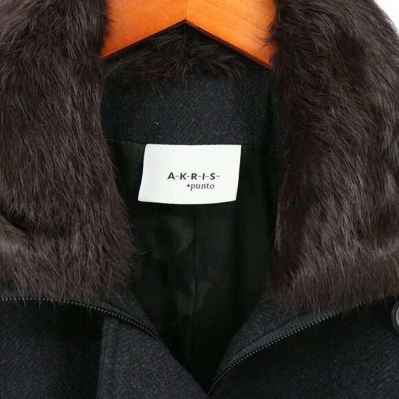 Akris Punto Fur Collar Charcoal Gray Black Zip Front Jacket 14 - Picture 2 of 4